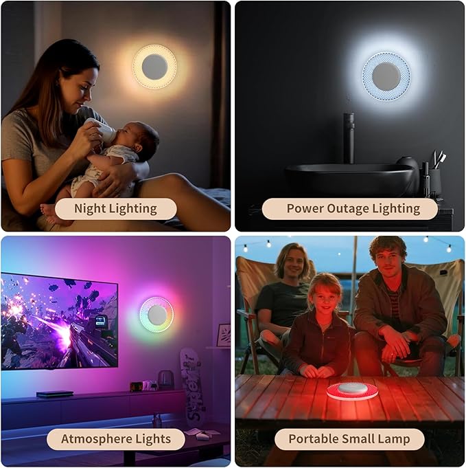 Kintion Round Night Light, Portable LED Night Light with RGB Mode, Rechargeable Dimmable Soft Warm Light for Bedside,Timer & Touch Control,for Kids, Nursery Room, Bedroom, 1Pcs - Bloomnest