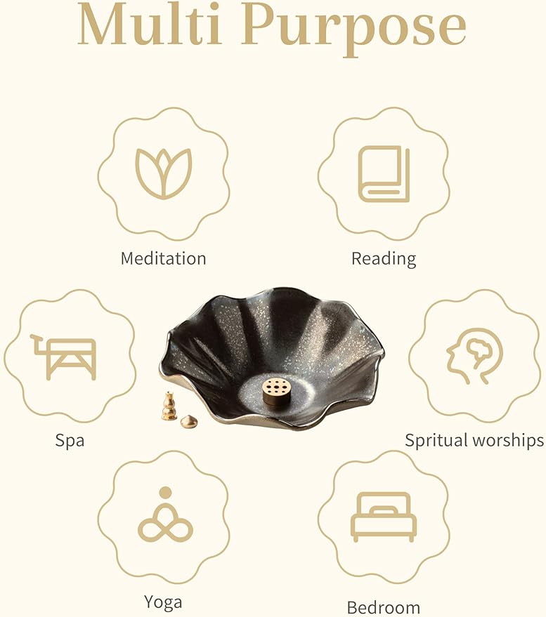 4 in 1 Incense Burner 6 Inch Inscents-Sticks Holder, Lotus Incense Holder for Sticks, Insence Burner with 3 Incense Sockets for Meditation, Yoga, Home Decor, Black and Brown - Bloomnest