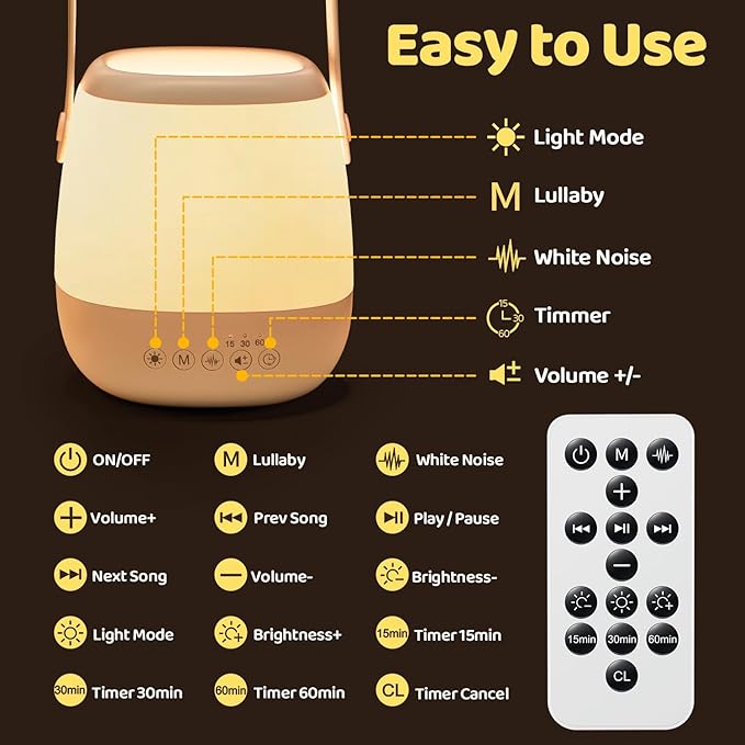 Baby Night Light Sound Machine,35 Colors+12 White Noise Machine+Egg Light for Nursery Lamp, Cordless+USB Rechargeable+Portable Night Light for Baby Nursery Lamp, Nightlight for Kids Room Toddler Lamp - Bloomnest