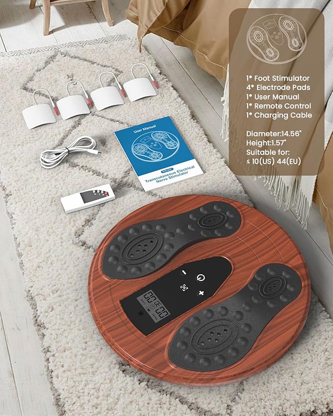 EMS Foot Massager for Neuropathy, Newly Red Light Therapy Foot Stimulator for Neuropathy Feet Nerve Electric NMES Feet Massager for Circulation and Pain Relief with 4 TENS Unit Muscle Stimulator Pads