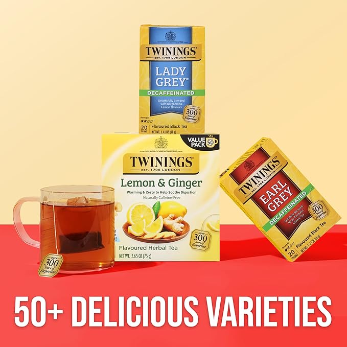 Twinings Decaffeinated Lady Grey Black Tea Individually Wrapped Bags, 20 Count (Pack of 6), Orange Peel & Lemon Peel, Enjoy Hot or Iced, 120 Teabags - Bloomnest