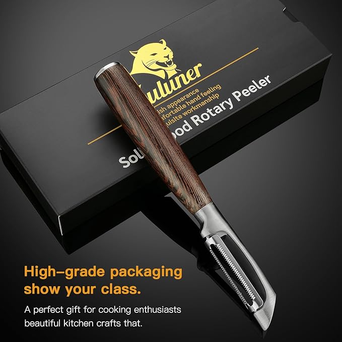 Serrated Blade Premium I Type 304 Stainless Steel Multifunctional Kitchen Peeler Real Wood Handle Ultra Sharp Blade Vegetable Potato Apple(Wenge) - Bloomnest