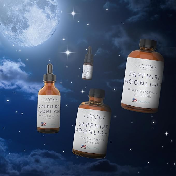 Levona Scent Essential Oils - Scents for Home, Hotel & Office Use - Perfect for Home Diffuser & Humidifiers - Aroma Fragrance Oil, Ideal for Massage, Relaxation, and Spa - Sapphire Moonlight, 120ml LEVONASCENT