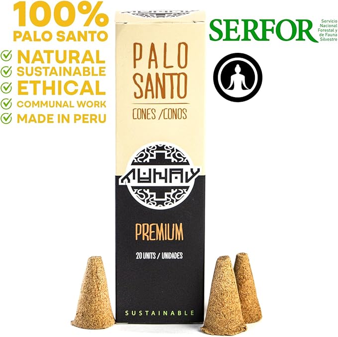 Palo Santo Cones l Handmade Bursera Graveolens Incense for Purifying, Cleansing and Meditation (20 Units Pack) l Sustainable Holy Wood l Munay Munay