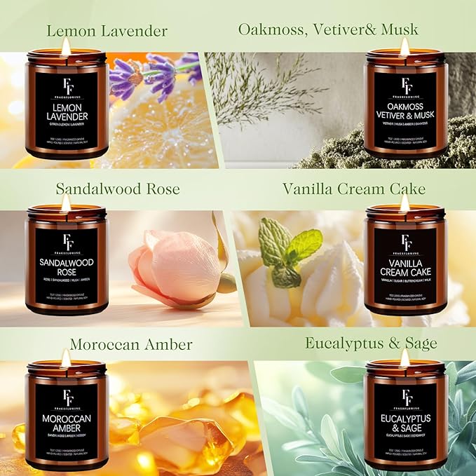 Scented Candles Set, Candles for Home Scented Soy Wax Candles, 6 Pack 42 Oz Aromatherapy Candles Gift Set for Women Men (Lemon/Vanilla/Sage/Rose/Amber/Vetiver) - Bloomnest