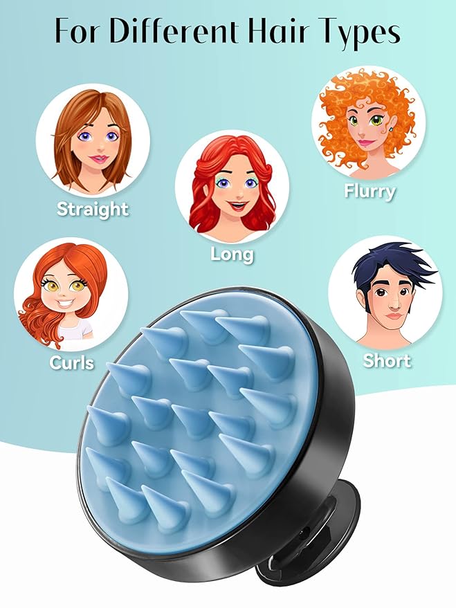 HEETA Scalp Massager Hair Growth, Soft Silicone Scalp Scrubber Shampoo Brush for Exfoliation, Dandruff Removal Head Massage Stress Relax, Wet & Dry Use for Thick Thin Curly Hair Care, Black Blue HEETA