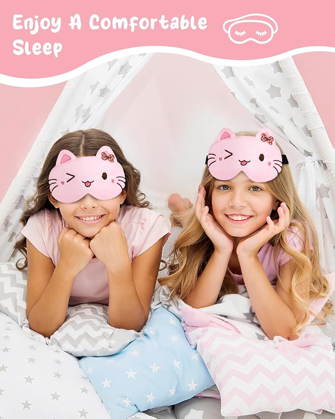 Sleep Mask for Kids - Cute Cartoon Plush Fuffy Sleeping Eye Cover Cat Kawaii Soft Eyeshade with Adjustable Strap Animal Eye Blindfold for Kids Girls Boys Teens - Bloomnest