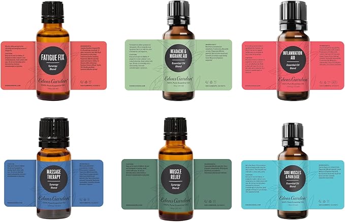 Edens Garden Essential Oils Aches & Pains 6 Set – 100% Pure Therapeutic Grade, Natural Aromatherapy Blends for Headache, Muscle Relief & Relaxation – Undiluted for Massage & Self-Care, 10 ml/ 6 Pack - Bloomnest
