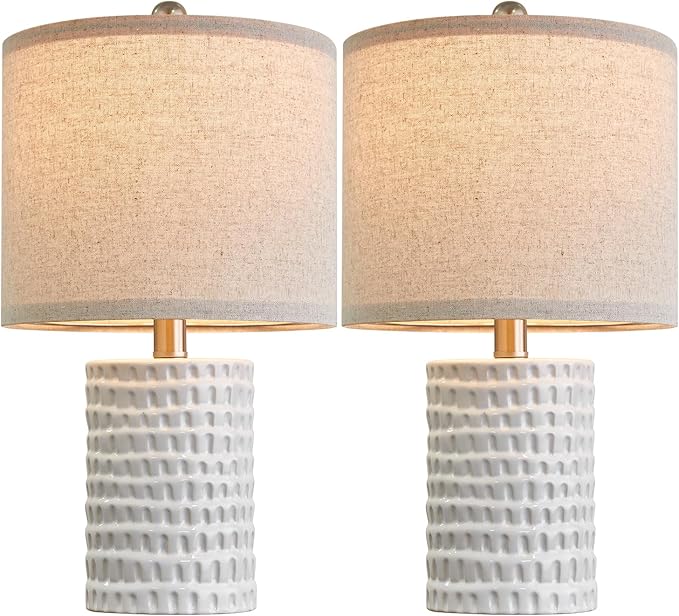 PORTRES 18.25" Modern Accent Ceramic Table Lamp Set of 2 for Bedroom White Desk Decor Bedside Lamps for Living Room Study Room Office Dorm Farmhouse Nightstand Lamp End Table Lamps - Bloomnest