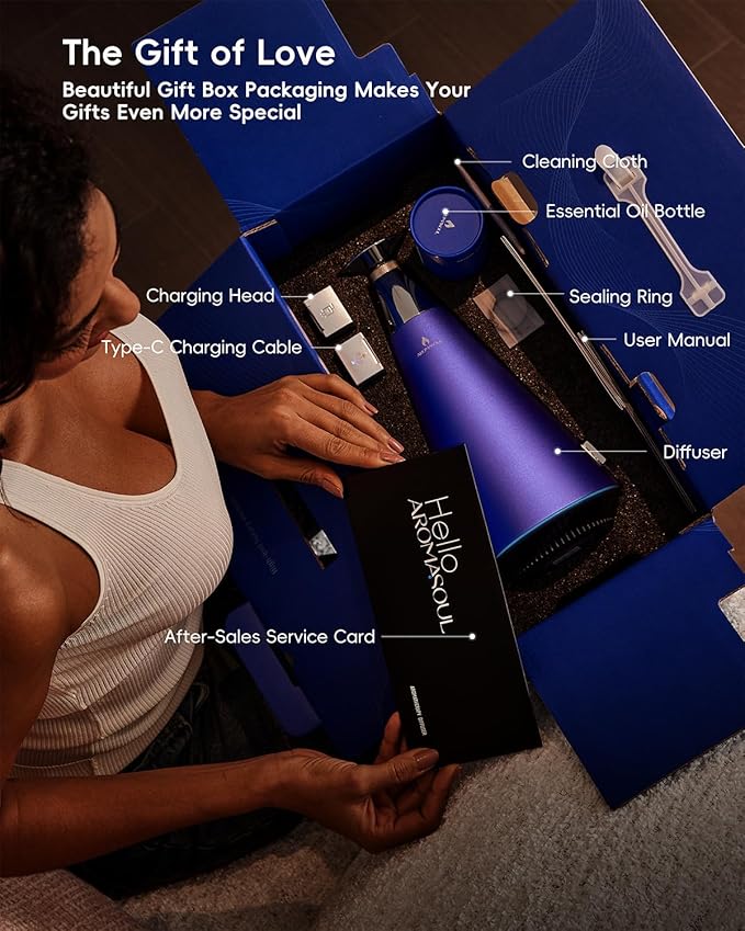 Waterless Scent Diffuser Starter Kit - 1500 Sq Ft Coverage, Alloy Atomization System,Mood Light,Smart Rechargeable Hotel Scent Diffuser, Including 120ml Essential Oil, for Home,Large Room,Spa,Blurple - Bloomnest