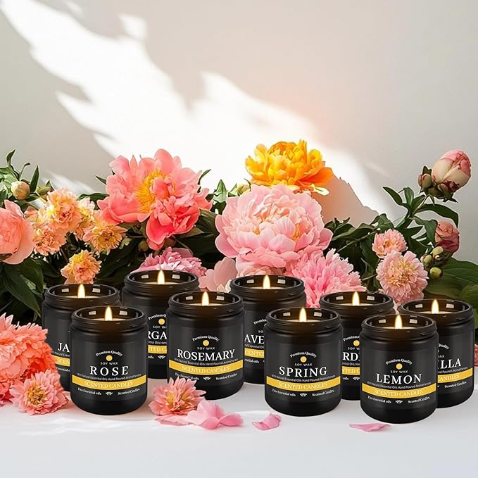 9Psc Scented Candles Set | Men Candle Set,7oz Gifts for Men Aromatherapy, Soy Candle(Black) - Bloomnest