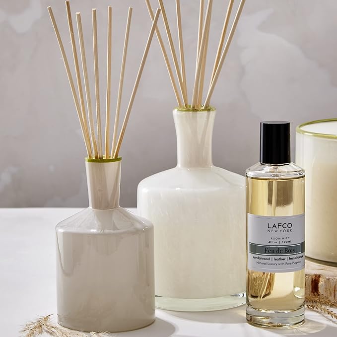 LAFCO New York Classic Reed Diffuser, Feu de Bois - 6 oz - Up to 3 Months Fragrance Life - Reusable Glass Vessel - Natural Wood Reeds - Made in The USA - Bloomnest