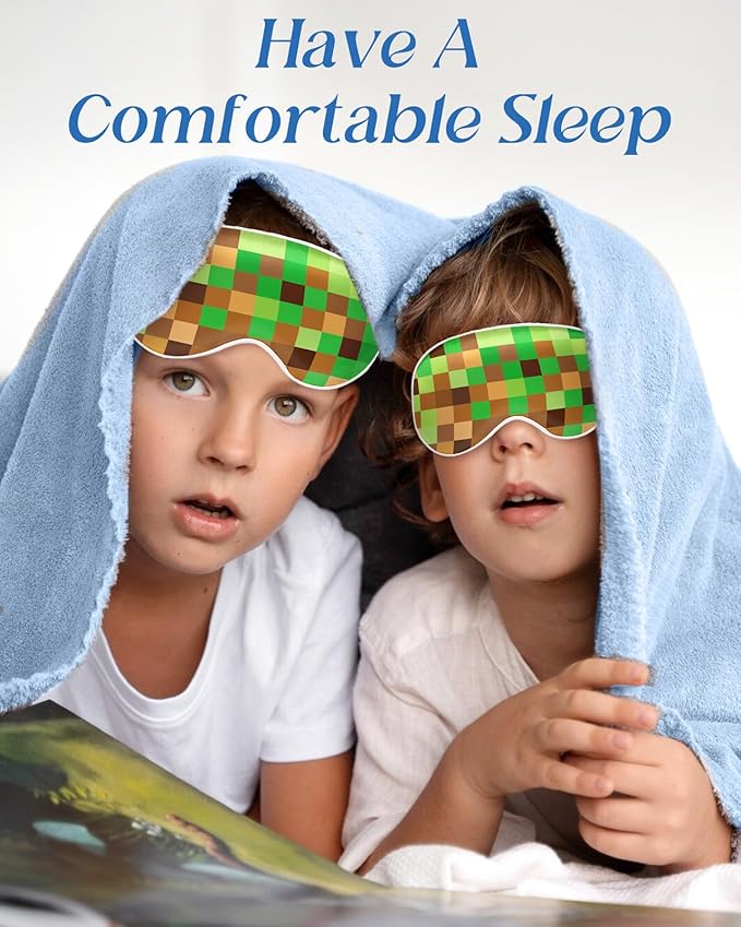 Kids Sleep Mask - Silk Eye Mask for Kids Cute Cartoon Cool Kawaii Soft Smooth Lightweight Boys Girls Teens Sleeping Mask with Adjustable Straps, My World - Bloomnest