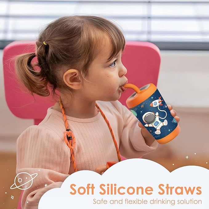 Kid Insulated Stainless Steel Tumbler with Silicone Straw, 12oz Sippy Cup for Kids (Astronaut) - Bloomnest
