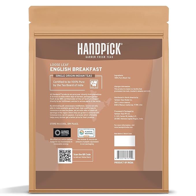 HANDPICK, English Breakfast Tea Loose Leaf (340g/12oz) Strong, Robust, High Caffeine Black Tea Loose Leaf | Non-GMO | Resealable, Ziplock Pouch | Brew Hot, Iced or Kombucha tea | Assam Black Tea - Bloomnest