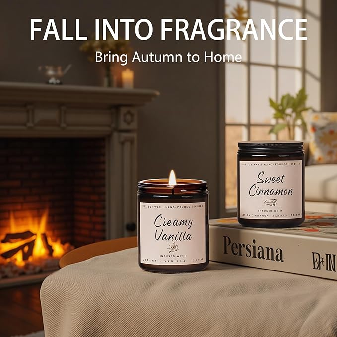Auelife Fall Candle, Sweet Cinnamon Scented Candle, Fall Scents Soy Candles for Home Scented - Autumn Candles Gifts Set for Men and Women, Holiday, Thanksgiving, 7oz - Bloomnest