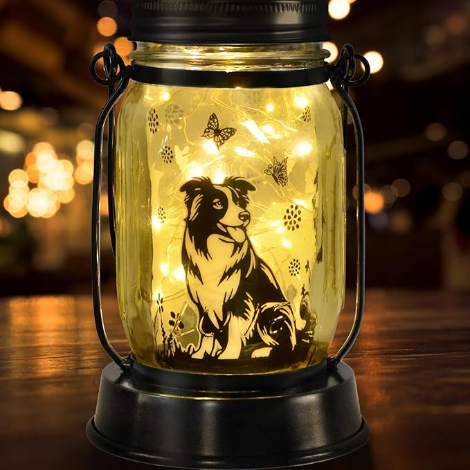 Border Collie Gifts for Women/Men Border Collie Solar Lanterns Dog Mom Birthday, Dog Lovers Lantern, Pet loss Pet Memorial Lights, Solar Garden Decoration Outside for Yard, Patio,Backyard,Porch - Bloomnest