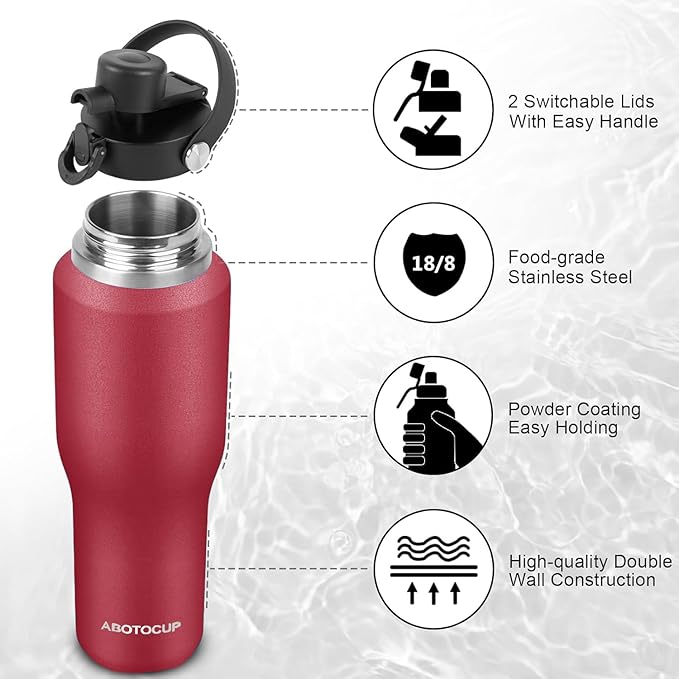 32oz Insulated Water Bottle Keep Cold 24h&Hot 12h, Double Wall Vacuum Insulated Water Bottles with Straw/Spout Lid, Stainless Steel Water Bottles that Fit in Any Car Cup Holder, Leak-proof - Bloomnest