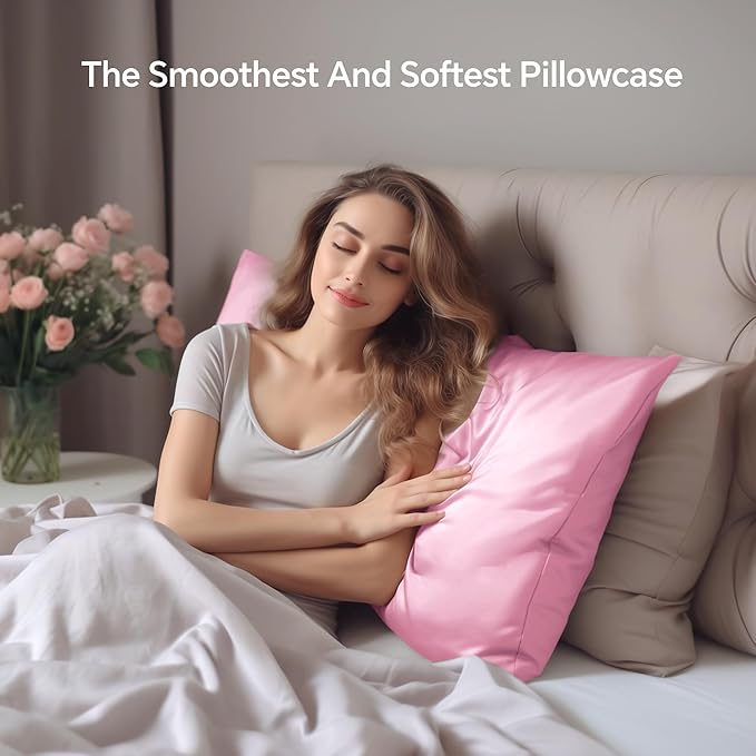 INFIIXSO Mulberry Silk Pillowcase for Hair and Skin, Silk Pillow Cases Standard Size with Hidden Zipper 20x26 Inches, Extraordinary Smooth and Soft Cooling Pillow Cases for Hot Sleepers(Pink, 1 Pack) - Bloomnest