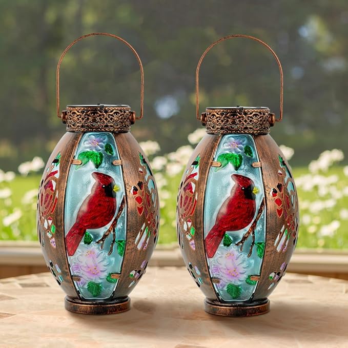 Starsoul 2 PC Cardinal Outdoor Solar Lantern Cardinal Solar Light Waterproof Tabletop Lamp with Hollowed-Out Design for Yard Patio Garden Pathway - Bloomnest