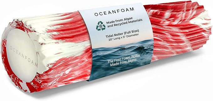 Oceanfoam Tidal Roller - Red Marbled - Muscle Massage Foam Roller for Back Pain & Stretching - Firm and Ergonomic Wide Wave Textured - Yoga, Athletics, & Wellness - Full Size, 20" x 5" - Bloomnest