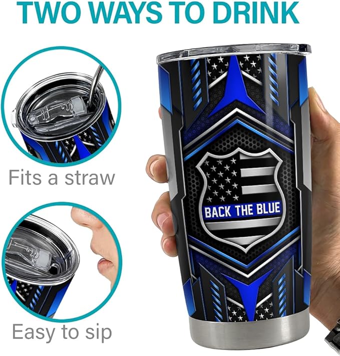 SANDJEST Personalized Police Tumbler - 20oz & 30oz Insulated Tumblers with Lid - Coffee Travel Mug Cup - Police Officer Gifts for Men & Women - Bloomnest