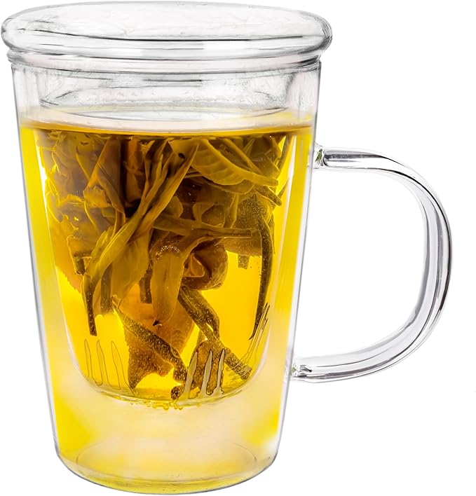 Creano Tea Glass 400 ml – Large Tea Cup with Strainer and Glass Lid – An ideal Tea Maker - Bloomnest