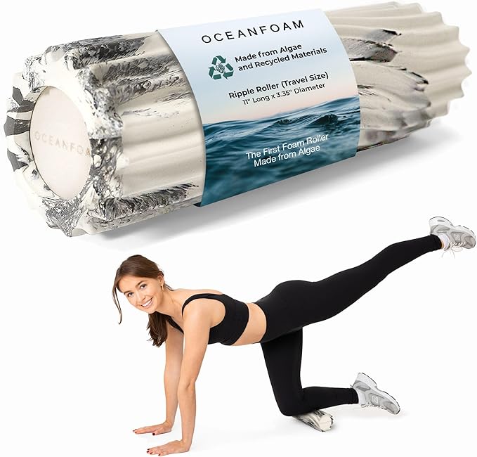 Oceanfoam Tidal Roller - Black Marbled - Muscle Massage Foam Roller for Back Pain & Stretching - Firm and Ergonomic Wide Wave Textured - Yoga, Athletics, & Wellness - Full Size, 20" x 5" - Bloomnest