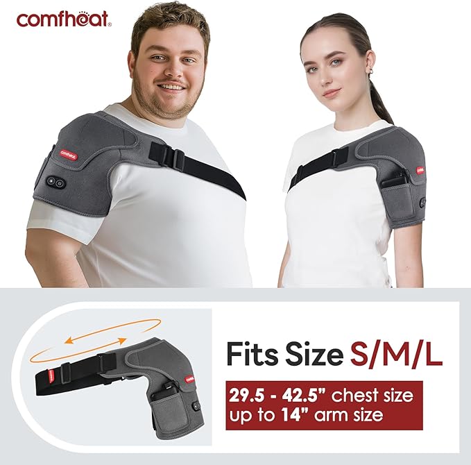 Cordless Shoulder Heating Pad with Vibration Massage for Frozen Shoulder Rotator Cuff Pain Relief, 5000mAh Battery Powered Heated Shoulder Brace Wrap, 1-3H Hot Compress for Men & Women