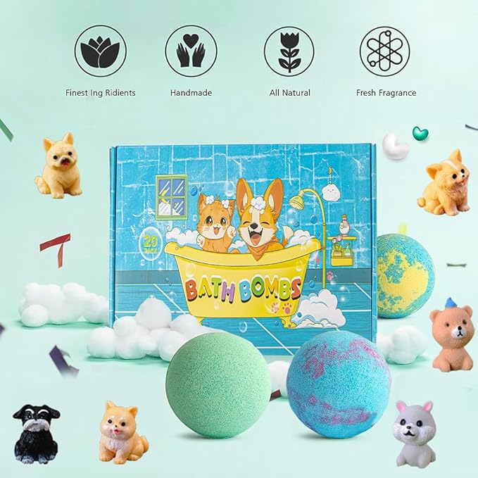 Bath Bombs for Kids with Surprise Inside for Girls Boys Toddlers, 20 Pack Organic Kids Bath Bombs with Surprise Inside, Kids Safe Handmade Bubble Bath Fizzies, Ideal Birthday Christmas Gift Set - Bloomnest