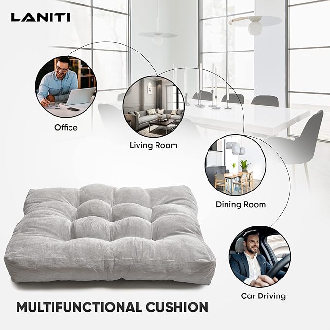 LANITI 24β Inch Extra Large Floor Cushions Tufted Floor Pillow for Adults Square Meditation Ultimate Comfort Oversized Pillows for Floor Cushion (Grey) - Bloomnest