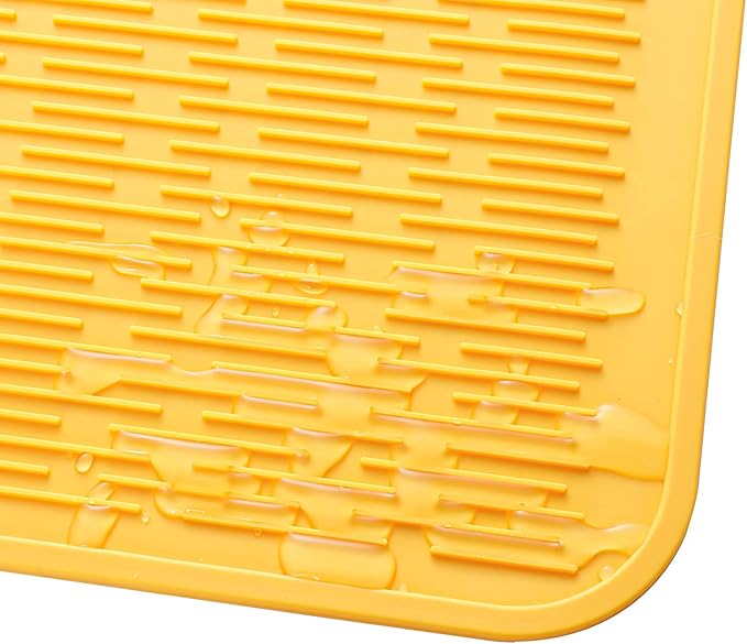 Silicone Dish Drying Mat for Multiple Usage,Easy clean,Eco-friendly,Heat-resistant Silicone Mat for Kitchen Counter or Sink,Refrigerator or Drawer Liner Yellow 4XL 32 inches x 18 inches - Bloomnest