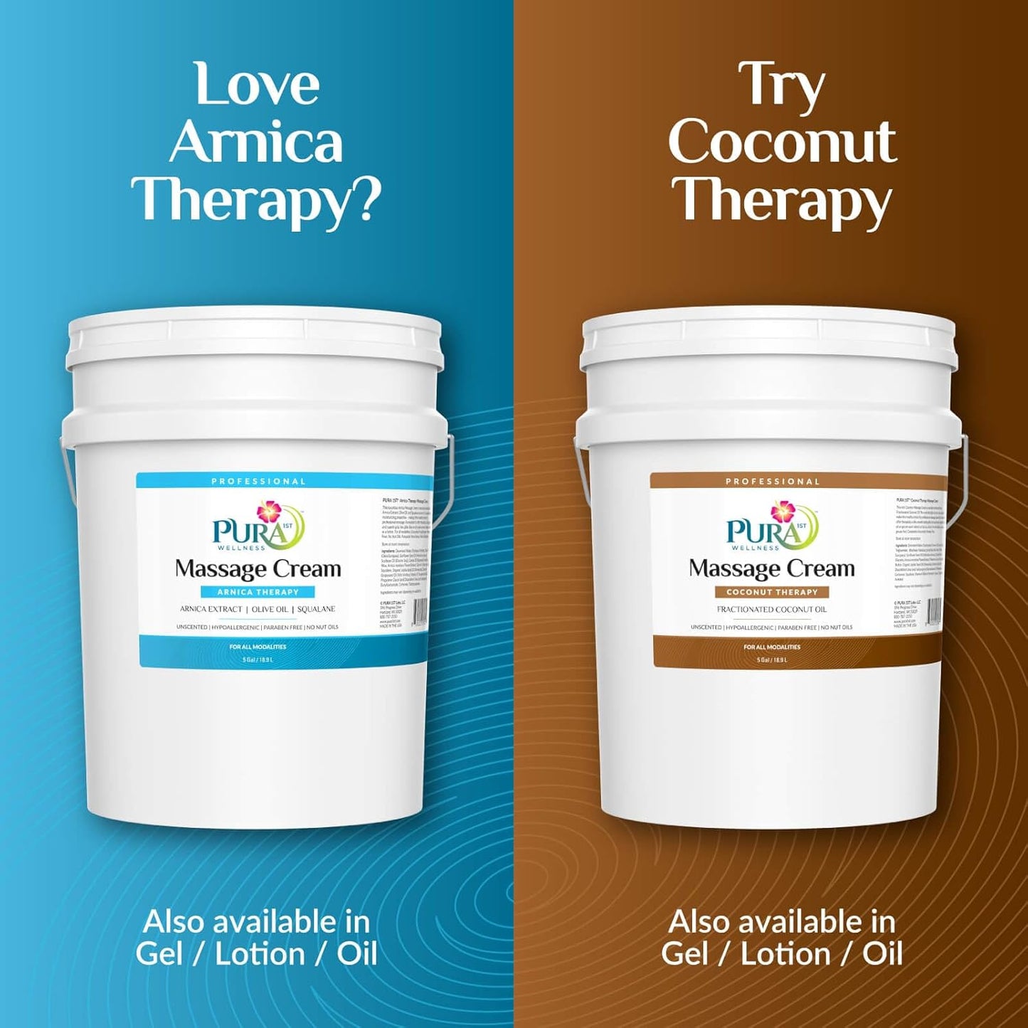 Wellness Professional Arnica Therapy 5 Gallon Massage Cream, Arnica Cream for Bruising, Olive Oil, Arnica Extract, Unscented, Hypoallergenic, Natural, Moisturizing & Hydrating, Deep Tissue