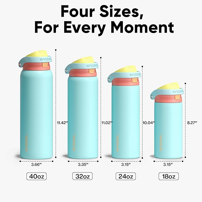 ENCOOL Leakproof Insulated Water Bottle with Straw Dual-Sip Water Bottle Bag-Safe Design for Work, Commute & Gym – Keeps Drinks Cold All Day, 24 oz, Orange-Reef Blue ENCOOL