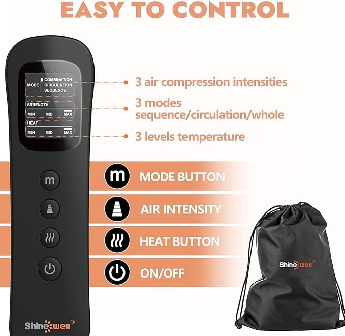 SHINE WELL Leg Massager with Heat and Compression for Circulation, 3 Heat 3 Modes 3 Intensities for Pain Relief and Swelling, Foot and Leg Compression Massager - Bloomnest