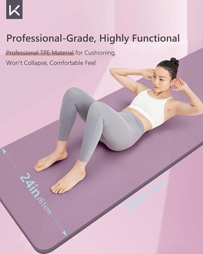 KEEP Yoga Mat Non Slip, Hot Yoga Mat for Women, 72"x24" Double-Color Exercise mat for Home Workout, Premium TPE 7mm Thickened Lightweight Workout Mat for Pilates and Fitness - Bloomnest