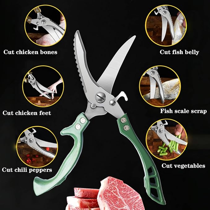 ANDONG Heavy Duty Poultry Shears, All-Purpose Kitchen Scissors for Food, Spatchcock Shears, Green - Bloomnest