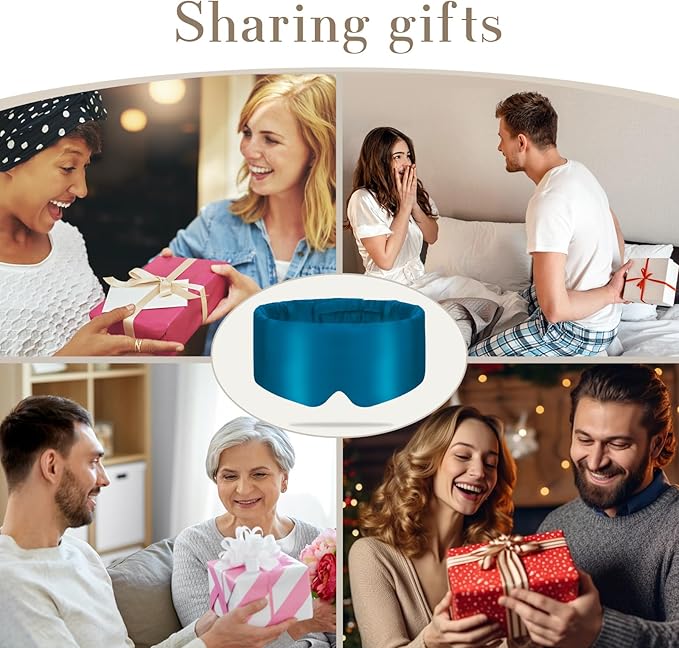 100% Mulberry Silk Sleep Mask Eye Mask for Women Man with Adjustable Band, for Side Sleeper Blackout Sleep Mask for Travel Rest and Office Large Size (Blue) - Bloomnest