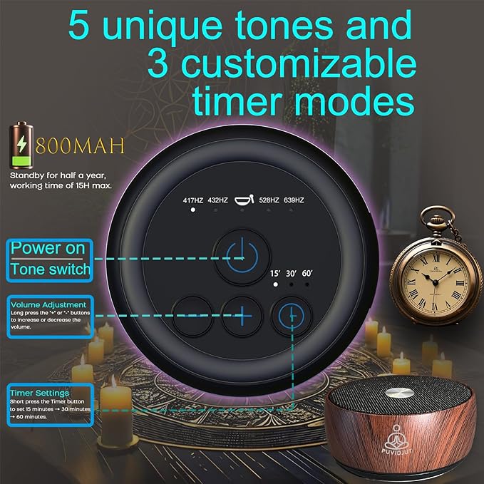 Sound Frequency Machine,Meditation Generator Instrument,Tone Device Tools - Solfeggio Frequencies Bath for Yoga, Mindfulness, Vibration System of Chakra Balancing, 5 Tones, 3 Timers - Bloomnest
