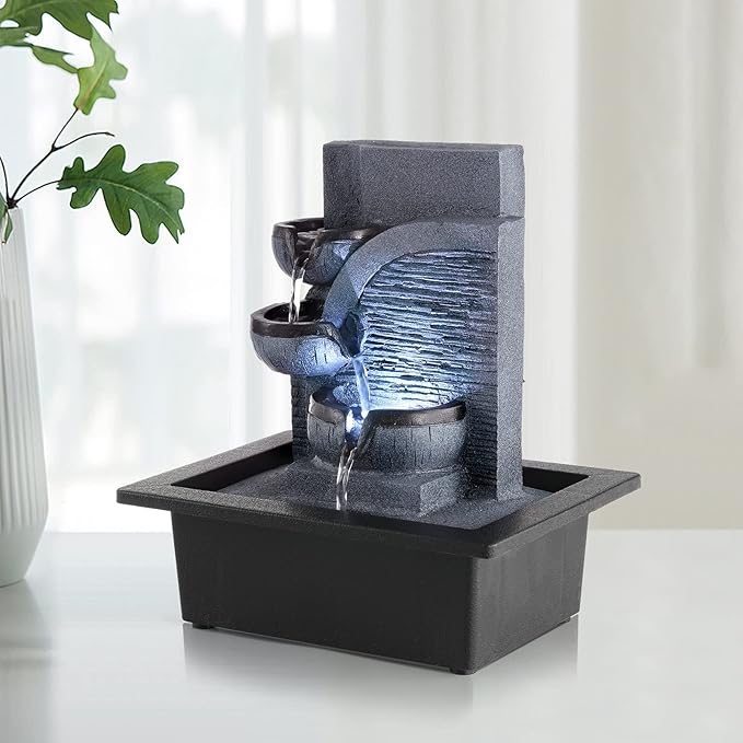 WICHEMI Water Fountains Indoor Waterfall Fountain Tabletop Fountain with LED Light Water Feature Indoor Zen Meditation for Home and Office Indoor Spaces Decor (Style 6)
