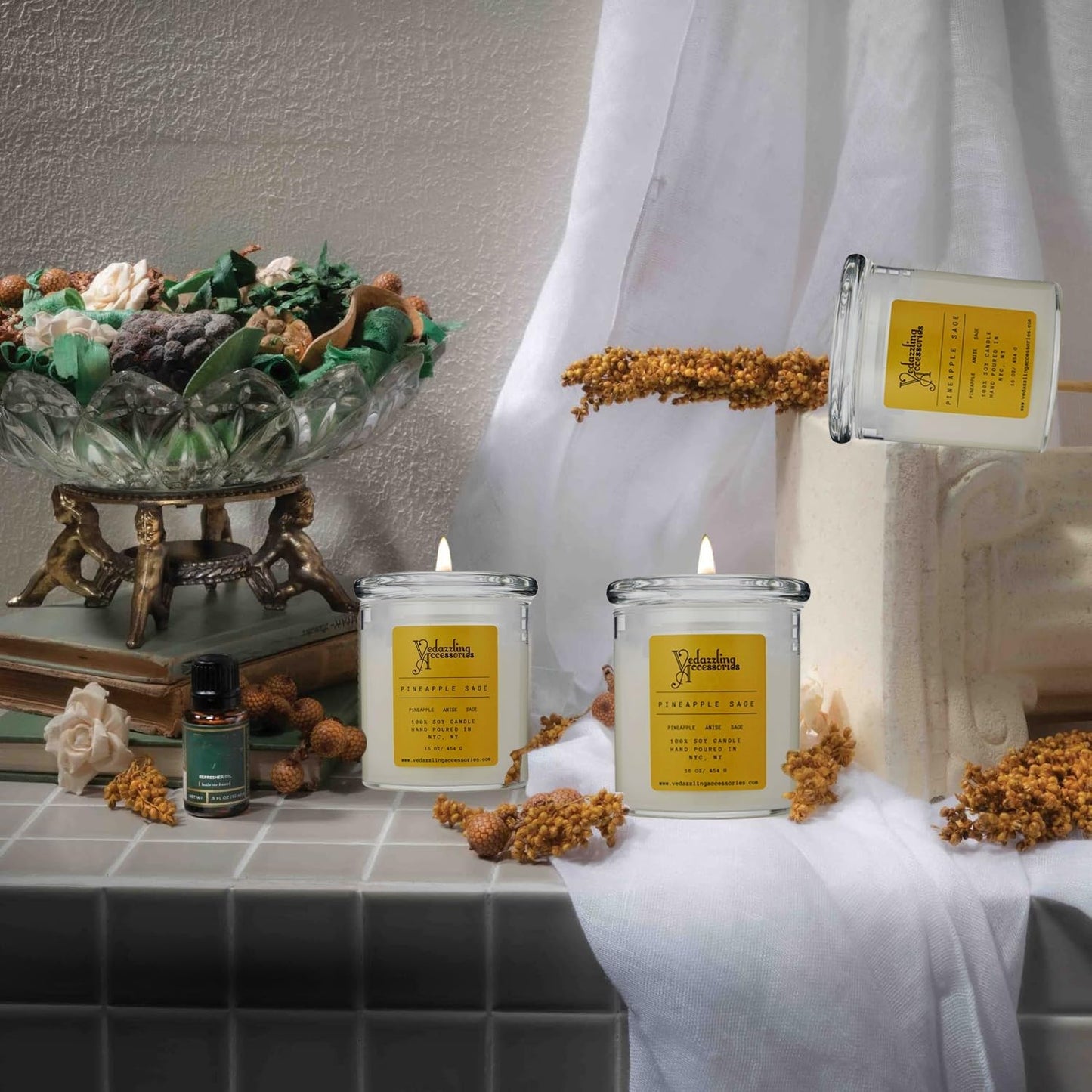 Premium Pineapple Sage Soy Wax Candle - 17 oz Handpoured, Dual Wick, 50 Hour Burn Time, Aromatic Eco-Friendly Candle