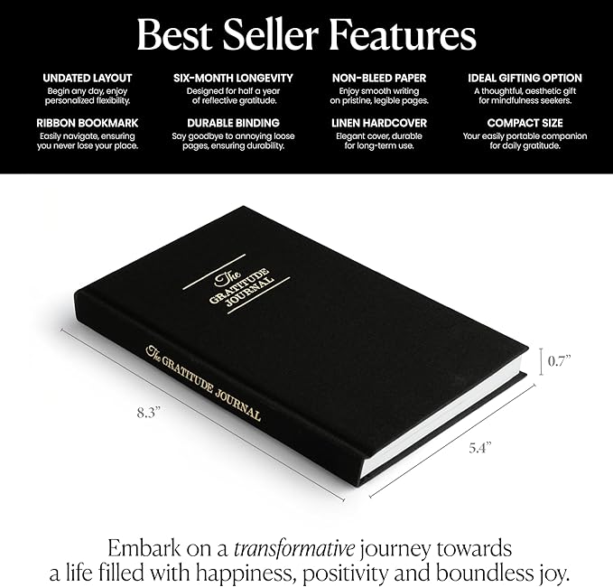 The Original Gratitude Journal 2026 for Men to Boost Confidence & Self Esteem - Daily Mindful Affirmations for Boys with Powerful Quotes and Insightful Prompts for Happiness - Premium Hardcover Black - Bloomnest