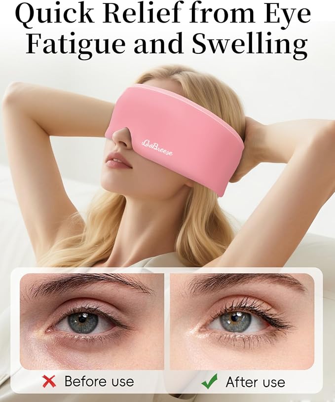 Cooling Eye Mask for Puffy Eyes, Headache and Migraine Relief Gel Eye Mask, for Headache, Puffiness, Eye Strain, Sinusitis & Post-Surgery Care – Large Soft Reusable Cold Eye Compress, Light Pink - Bloomnest