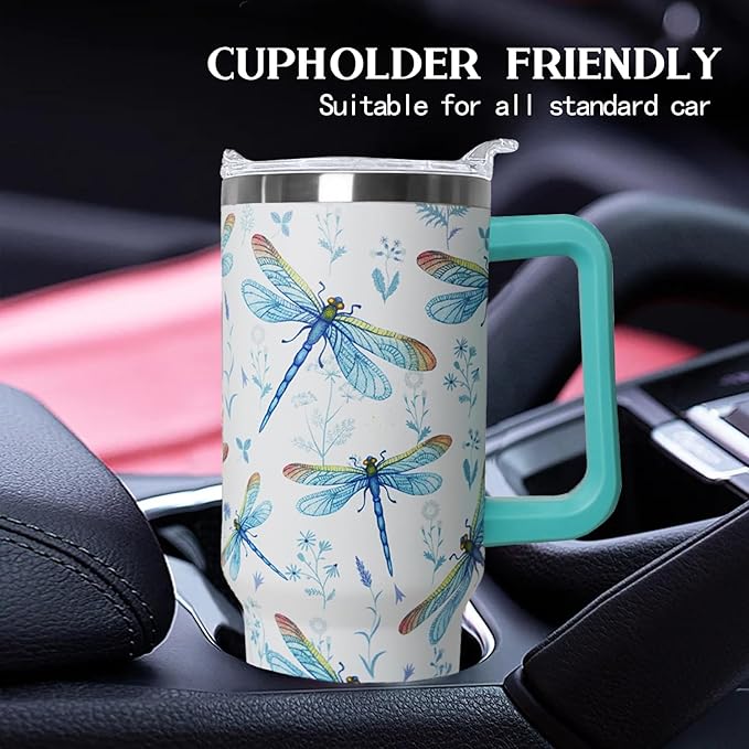40 oz Dragonfly Tumbler With Lid and Straw - Water Bottle, Coffee Mug, Travel Cup - Gifts for Women, Ornament, Accessories - Bloomnest