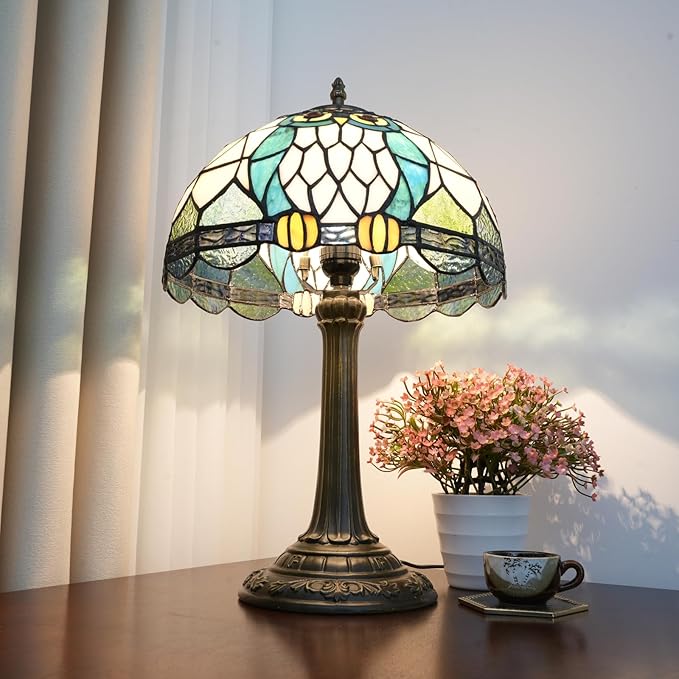 Tiffany Lamp Owl Animal Style Stained Glass Table Lamp Vintage Bedroom Bedside Light for Home Dorm Office Art Craft Antique Decor Accent Aesthetic Nightstand Reading Light 12x12x19 Inches - Bloomnest
