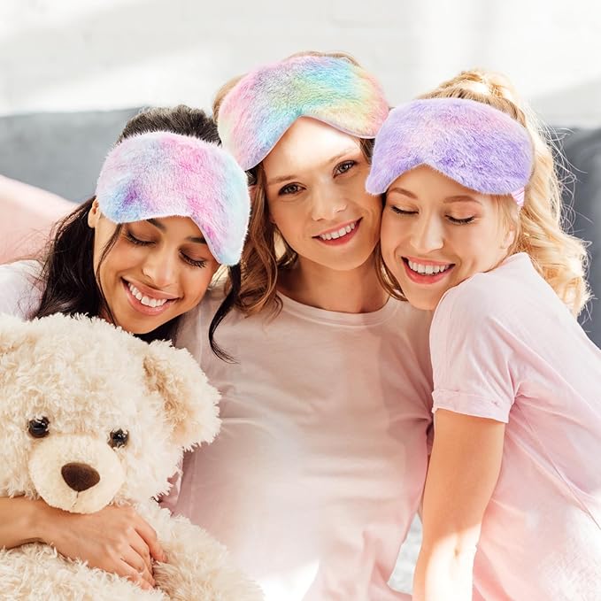 Cuffbow 12 Pcs Plush Sleeping Eye Masks Bulk Comfortable Sleep Eye Cover Mask for Kids Women Men Soft Furry Blindfold Faux Fur Shade for Travel Nap Sleepover Party Supplies - Bloomnest