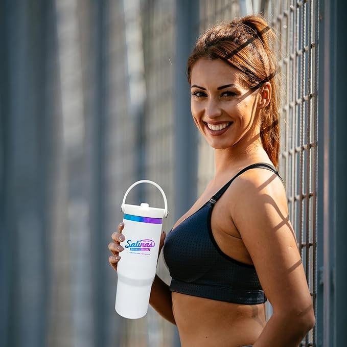 30 oz Tumbler with Handle, Double Wall Vacuum Insulated Tumblers with Flip Straw, Coffee Mug 30oz Powder Coated Cup for Hot and Cold Drinks(Blue Purple Plated, White,4 pack) - Bloomnest