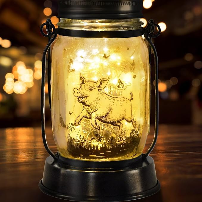 Pig Gifts for Women/Men/Kids Pig Lovers Animal Solar Lantern, Piglet Animal Christmas Gifts, Solar Garden Decoration, Night Light Room Decor Farm Piglet Present Yard, Patio,Backyard,Porch, Torches - Bloomnest