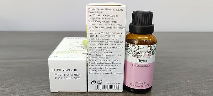 Thyme Essential Oil, 1.01Fl.Oz (30ML) PHATOIL Pure Essential Oil Singles for Aromatherapy Diffusers, Humidifiers, Great for DIY Candle and Soap Making, Gift for Friend PHATOIL