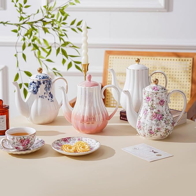 Tea Pot, Porcelain Teapot 37oz,tea pots for tea party,Tea Sets(Gradient pink) - Bloomnest